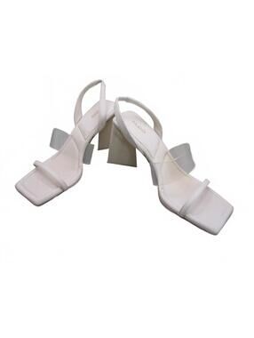 ALDO Eliss White Clear Strap Block Heel Sandals Womens Slingback Square Toe